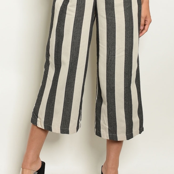 Gray/White Striped Overalls Cropped Jumpsuit - Picture 5 of 8